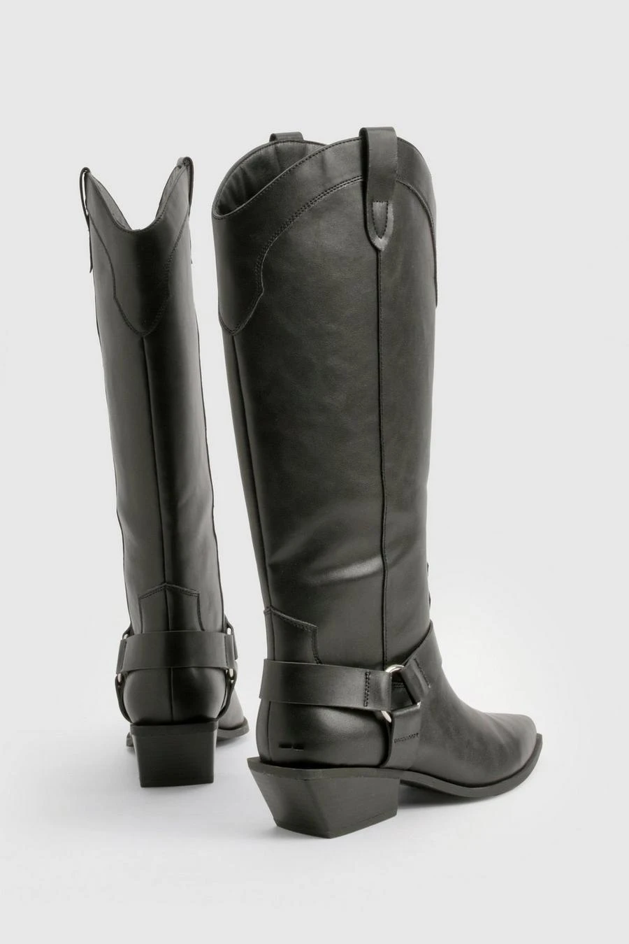 BOOHOO Wide Fit Western Style Harness Detail Knee High Boots 4 BOOHOO Wide Fit Western Style Harness Detail Knee High Boots - Image 4