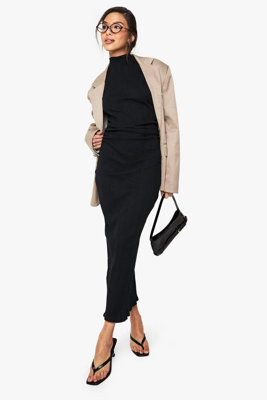 BOOHOO Wide Rib High Neck Colloum Maxi Dress 1 BOOHOO Wide Rib High Neck Colloum Maxi Dress