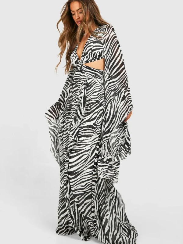 Outlet 1 Outlet -BamBam Fashion Shop female black zebra chiffon print cut out maxi dress