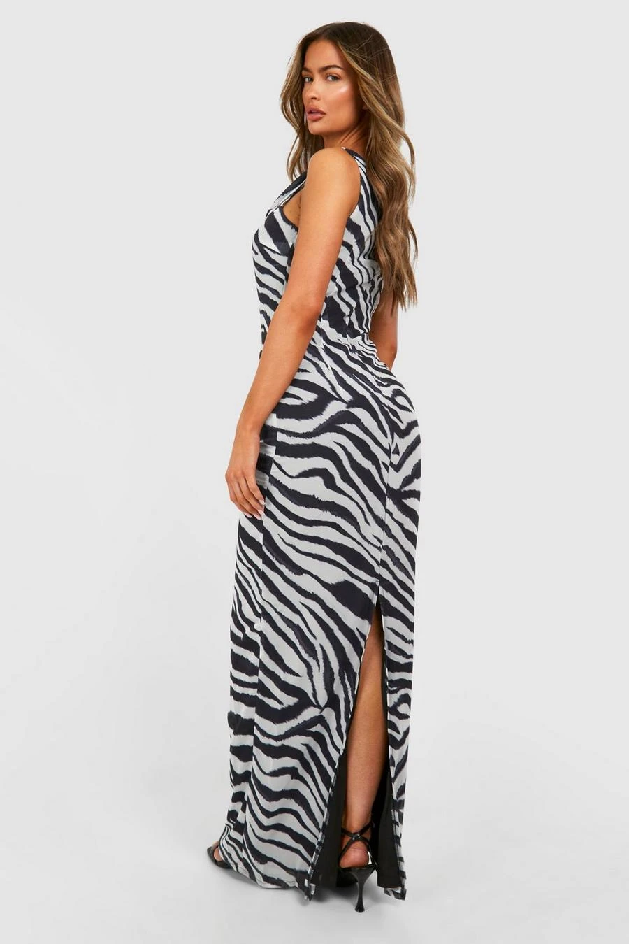 BOOHOO Zebra Extreme Cowl Backless Maxi Dress 2 BOOHOO Zebra Extreme Cowl Backless Maxi Dress - Image 2
