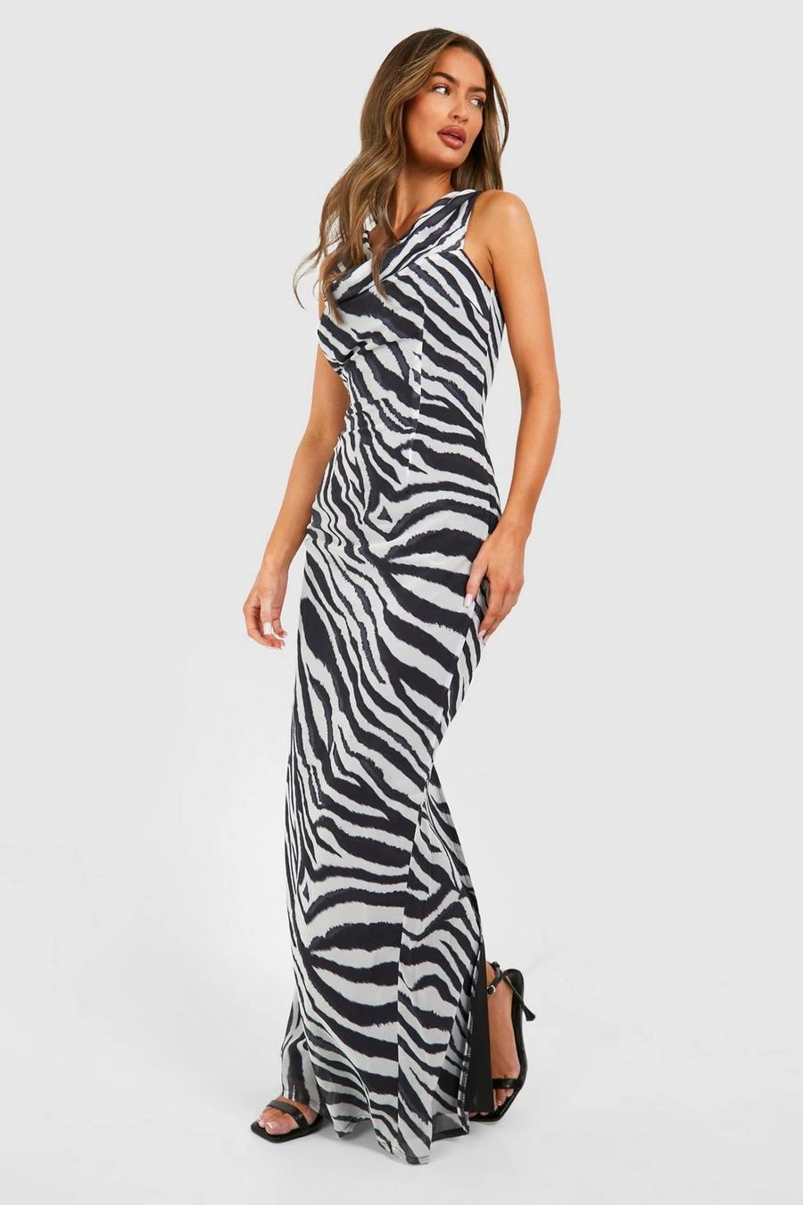 BOOHOO Zebra Extreme Cowl Backless Maxi Dress 3 BOOHOO Zebra Extreme Cowl Backless Maxi Dress - Image 3