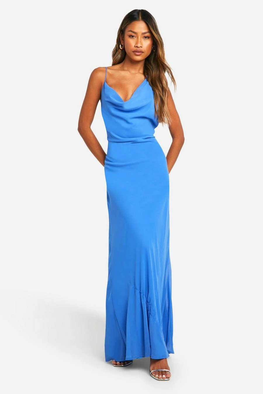 BOOHOO Cowl Neck Strappy Chiffon Maxi Dress 1 BOOHOO Cowl Neck Strappy Chiffon Maxi Dress