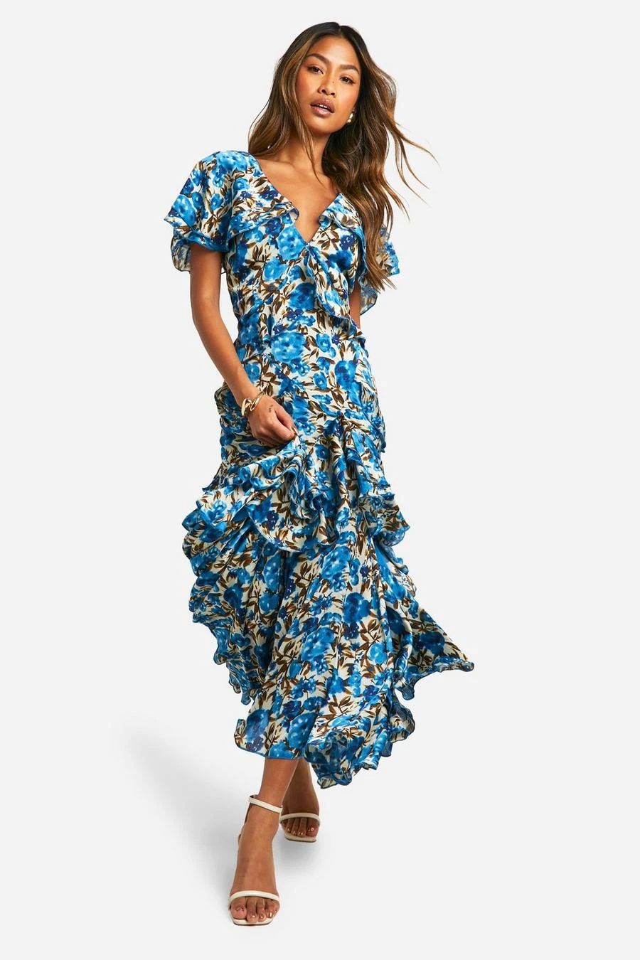 BOOHOO Floral Frill Detail Ruffle Maxi Dress 3 BOOHOO Floral Frill Detail Ruffle Maxi Dress - Image 3