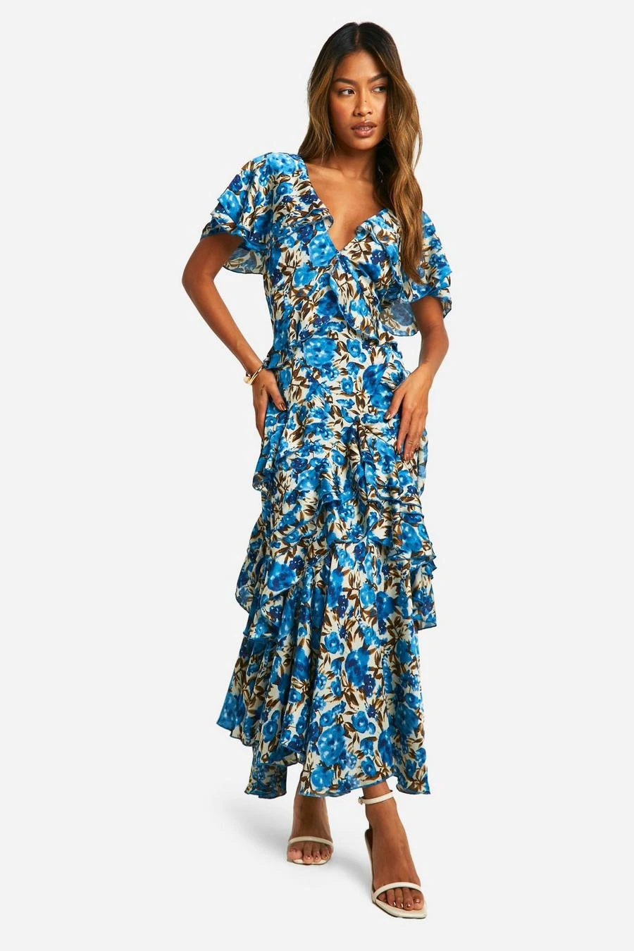 BOOHOO Floral Frill Detail Ruffle Maxi Dress 1 BOOHOO Floral Frill Detail Ruffle Maxi Dress
