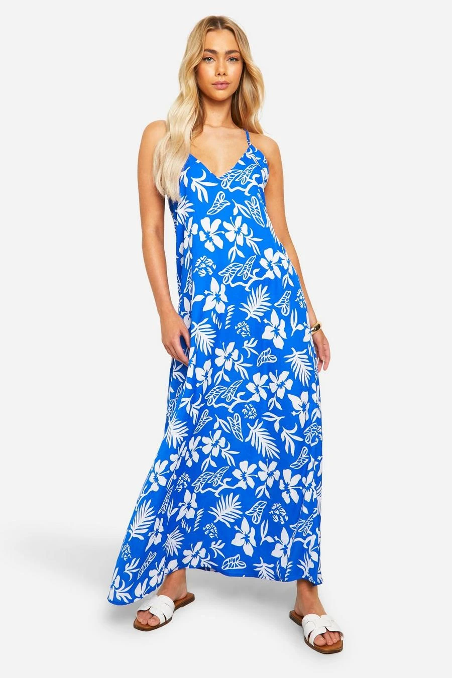 BOOHOO Hibiscus V Neck Strappy Maxi Dress 1 BOOHOO Hibiscus V Neck Strappy Maxi Dress