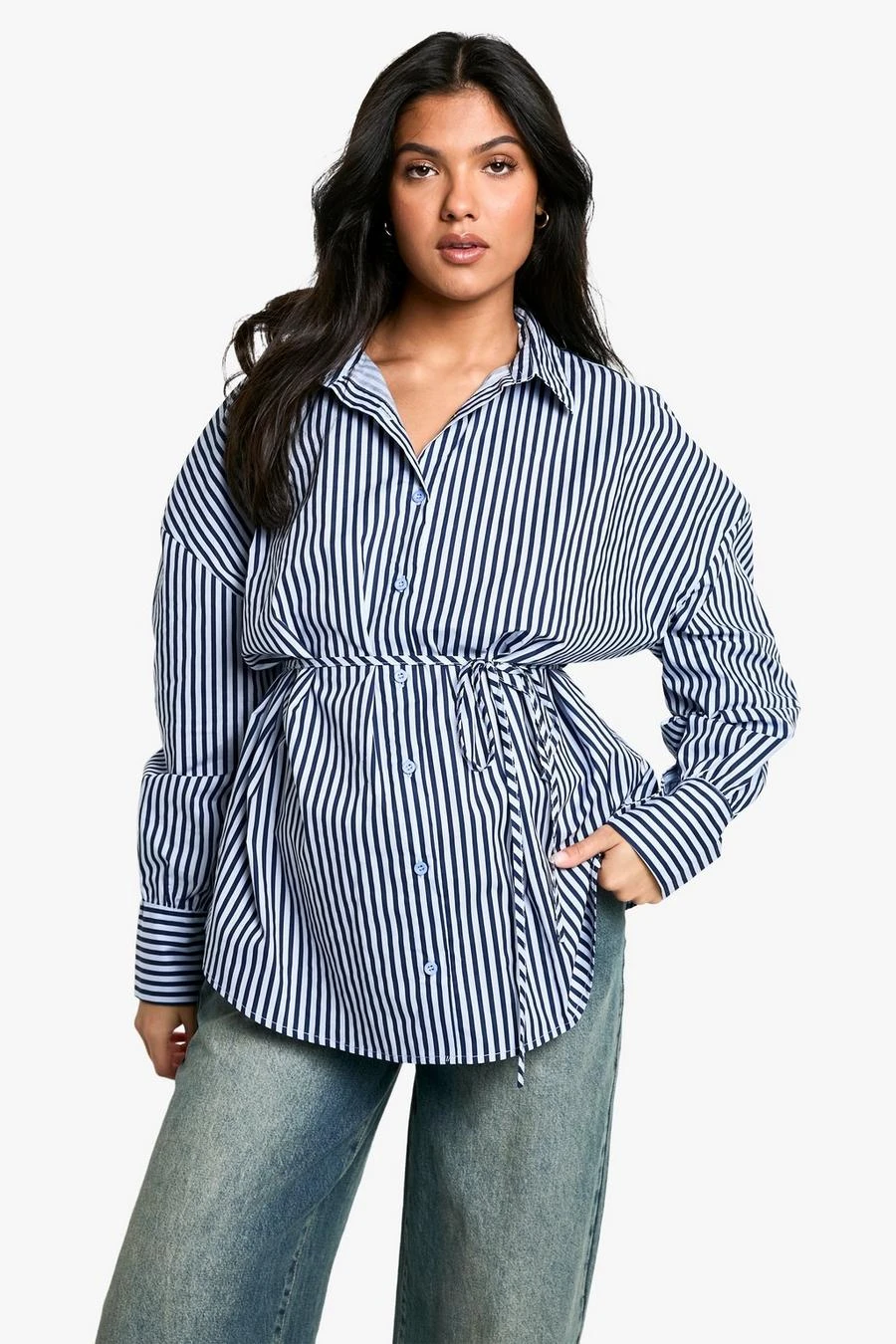 BOOHOO Maternity Oversized Stripe Shirt 1 BOOHOO Maternity Oversized Stripe Shirt