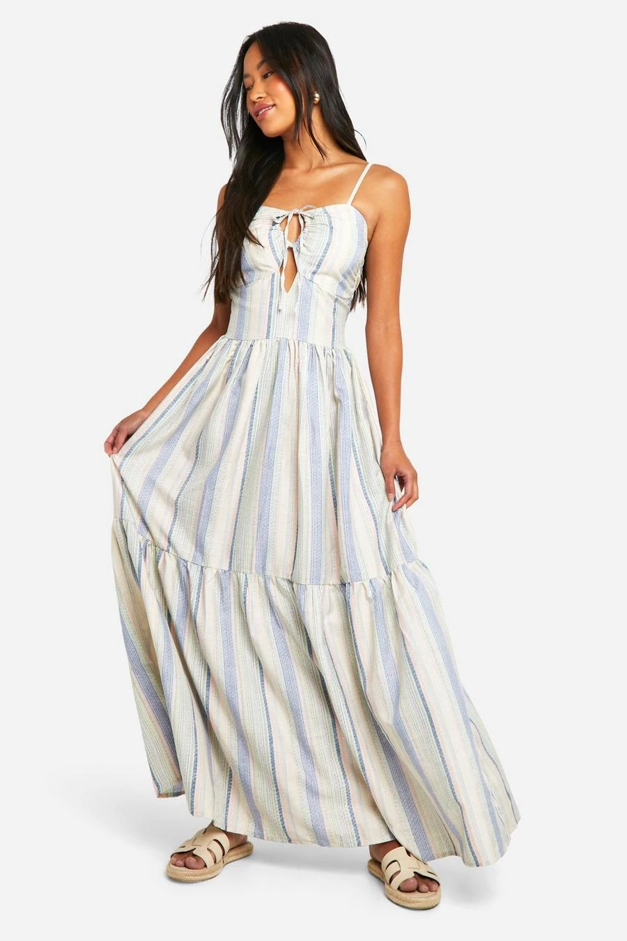 BOOHOO Stripe Tie Front Maxi Dress 1 BOOHOO Stripe Tie Front Maxi Dress