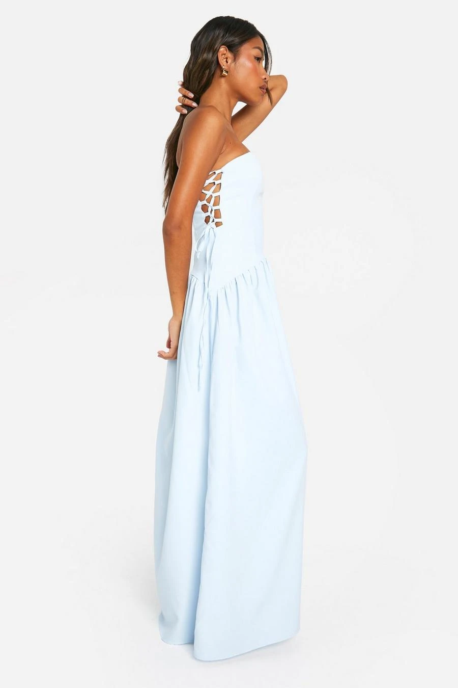 BOOHOO Tie Side Bandeau Maxi Dress 1 BOOHOO Tie Side Bandeau Maxi Dress