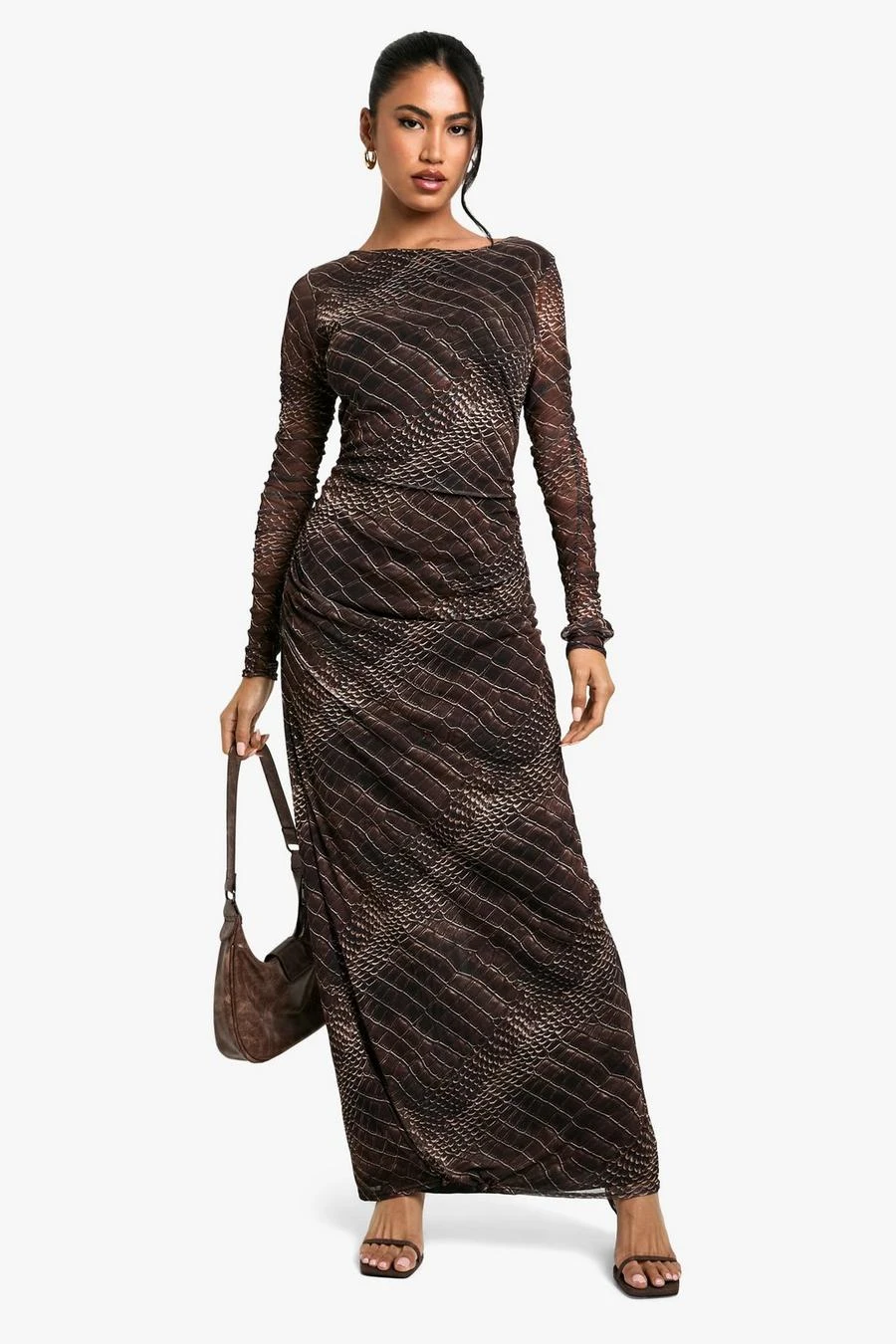 BOOHOO Croc Print Ruched Maxi Dress 3 BOOHOO Croc Print Ruched Maxi Dress - Image 3