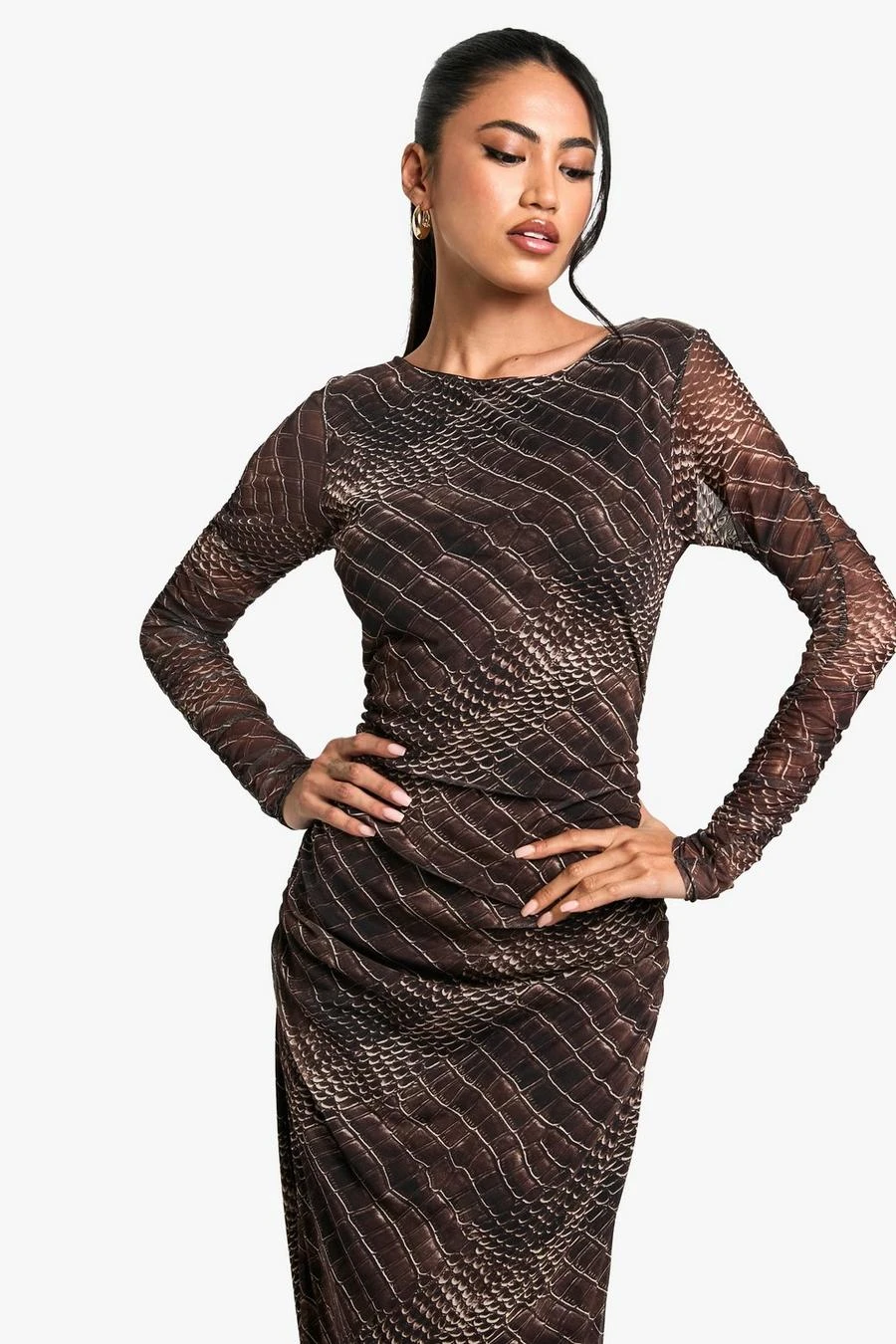 BOOHOO Croc Print Ruched Maxi Dress 4 BOOHOO Croc Print Ruched Maxi Dress - Image 4