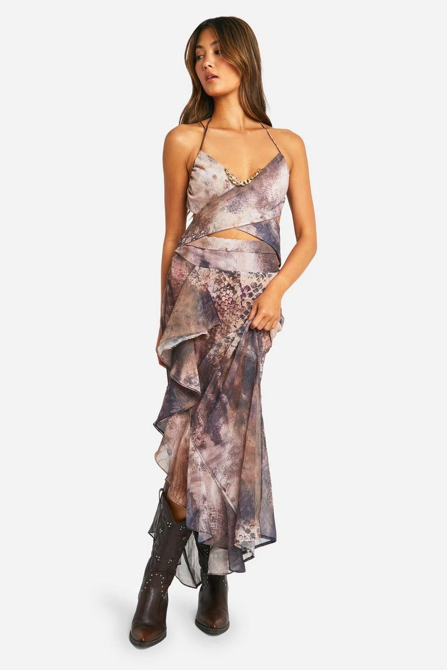 BOOHOO Cut Out Strappy Animal Chiffon Maxi Dress 3 BOOHOO Cut Out Strappy Animal Chiffon Maxi Dress - Image 3