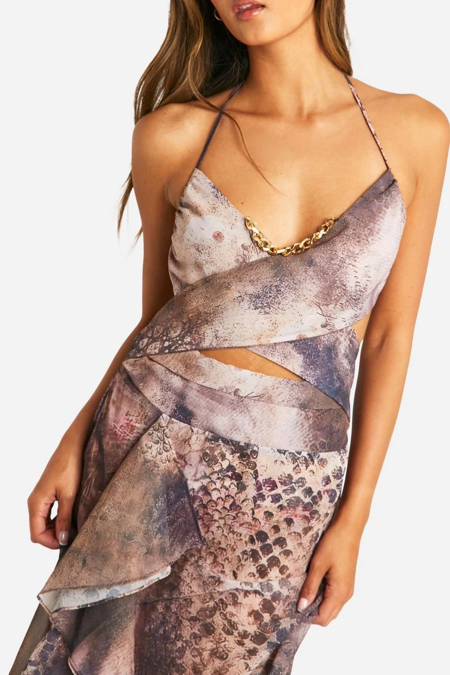 BOOHOO Cut Out Strappy Animal Chiffon Maxi Dress 4 BOOHOO Cut Out Strappy Animal Chiffon Maxi Dress - Image 4