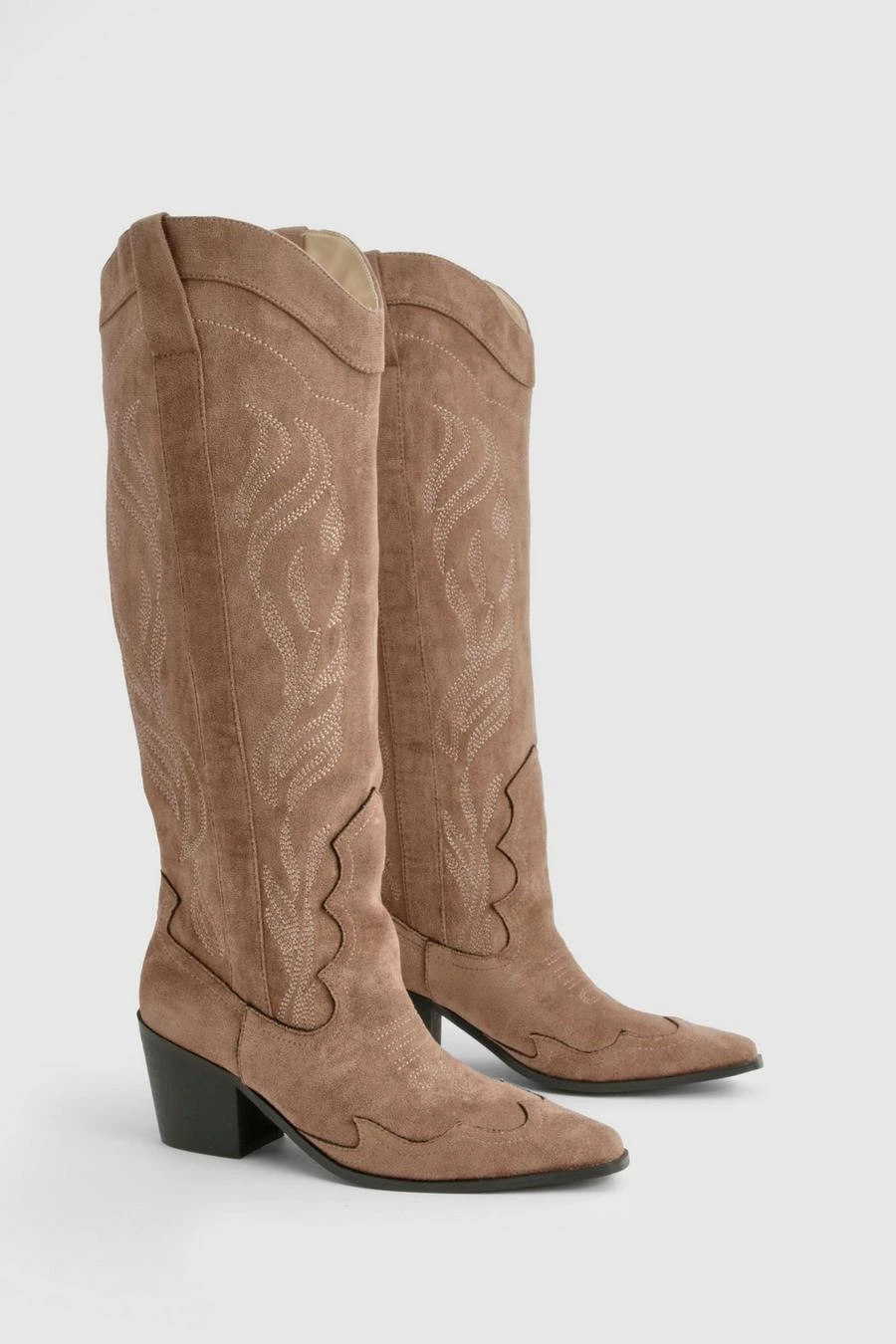 BOOHOO Knee High Heeled Western Cowboy Boots 2 BOOHOO Knee High Heeled Western Cowboy Boots - Image 2