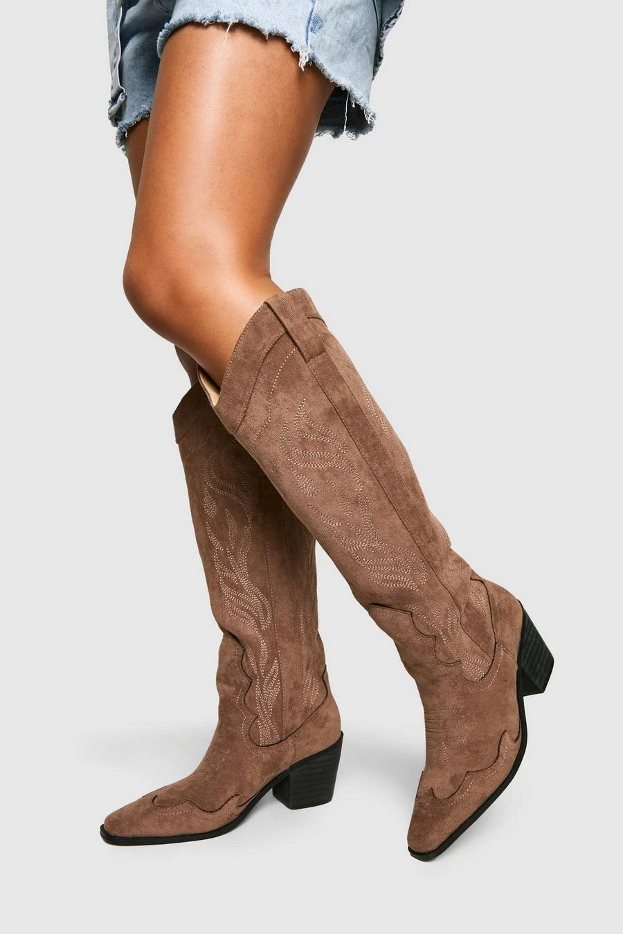 BOOHOO Knee High Heeled Western Cowboy Boots 1 BOOHOO Knee High Heeled Western Cowboy Boots
