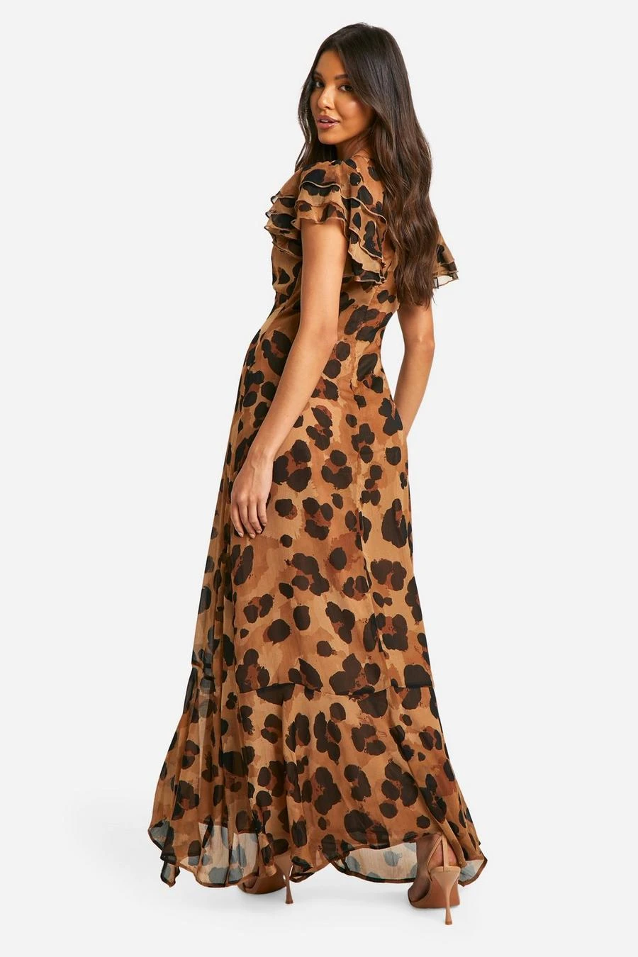 BOOHOO Leopard Crinkle Chiffon Angel Sleeve Maxi Dress 2 BOOHOO Leopard Crinkle Chiffon Angel Sleeve Maxi Dress - Image 2