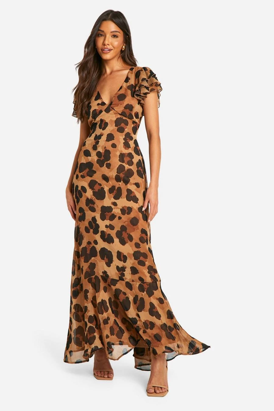 BOOHOO Leopard Crinkle Chiffon Angel Sleeve Maxi Dress 1 BOOHOO Leopard Crinkle Chiffon Angel Sleeve Maxi Dress