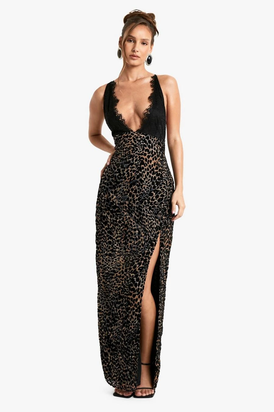 BOOHOO Leopard Devore Lace Trim Maxi Dress 3 BOOHOO Leopard Devore Lace Trim Maxi Dress - Image 3