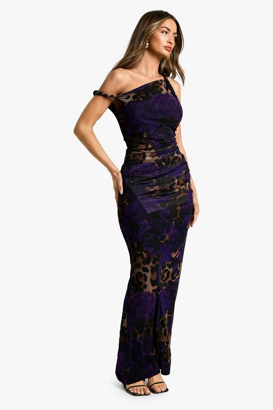 BOOHOO Leopard Floral Mesh Rope Detail Asymmetric Maxi Dress 3 BOOHOO Leopard Floral Mesh Rope Detail Asymmetric Maxi Dress - Image 3