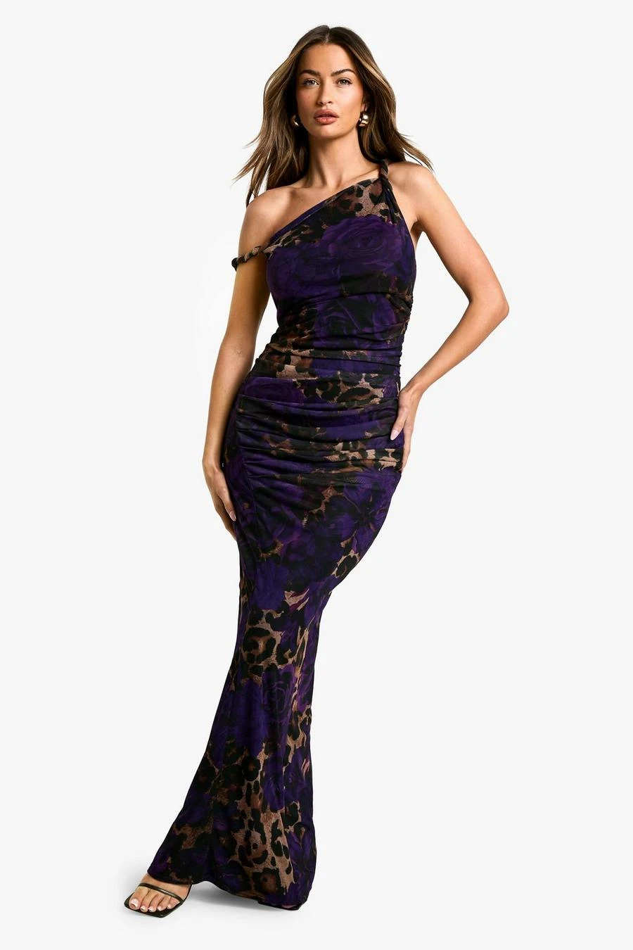 BOOHOO Leopard Floral Mesh Rope Detail Asymmetric Maxi Dress 1 BOOHOO Leopard Floral Mesh Rope Detail Asymmetric Maxi Dress