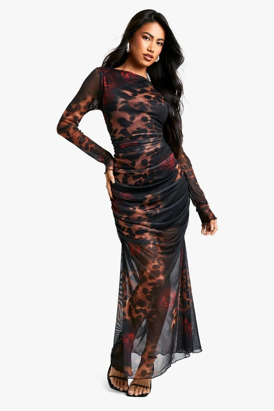 BOOHOO Leopard Mesh Maxi Dress 3 BOOHOO Leopard Mesh Maxi Dress - Image 3