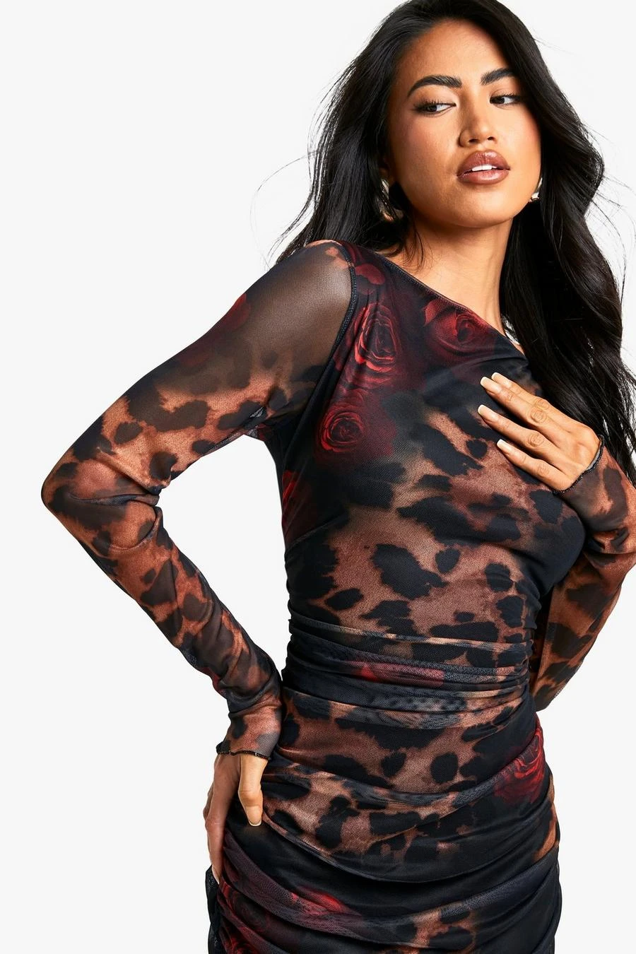 BOOHOO Leopard Mesh Maxi Dress 4 BOOHOO Leopard Mesh Maxi Dress - Image 4