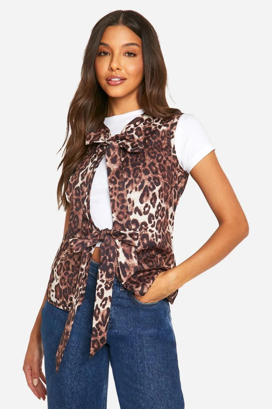 BOOHOO Leopard Sleeveless Tie Waistcoat 1 BOOHOO Leopard Sleeveless Tie Waistcoat