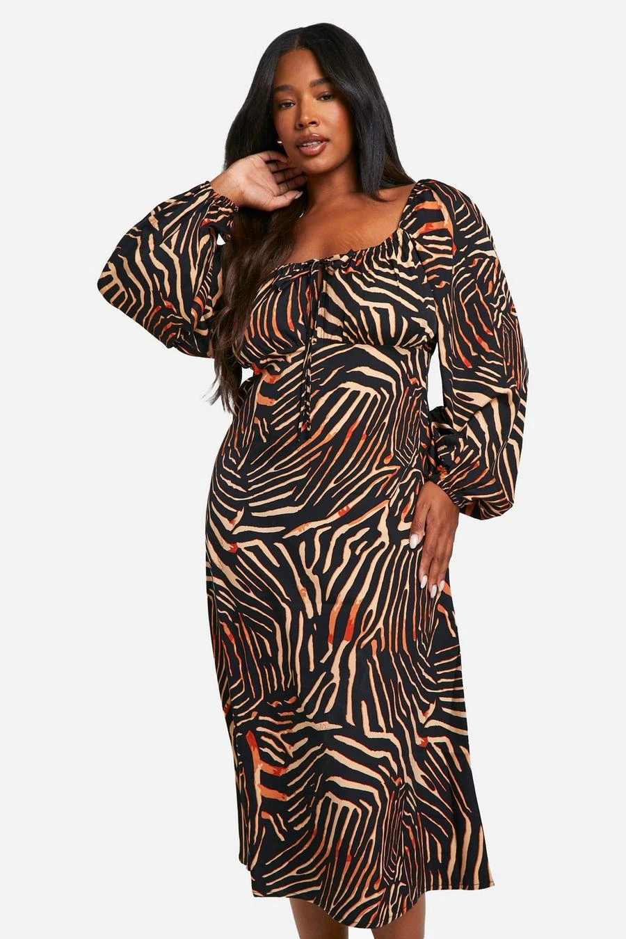 BOOHOO Plus Animal Print Ruched Bust Midi Dress 3 BOOHOO Plus Animal Print Ruched Bust Midi Dress - Image 3