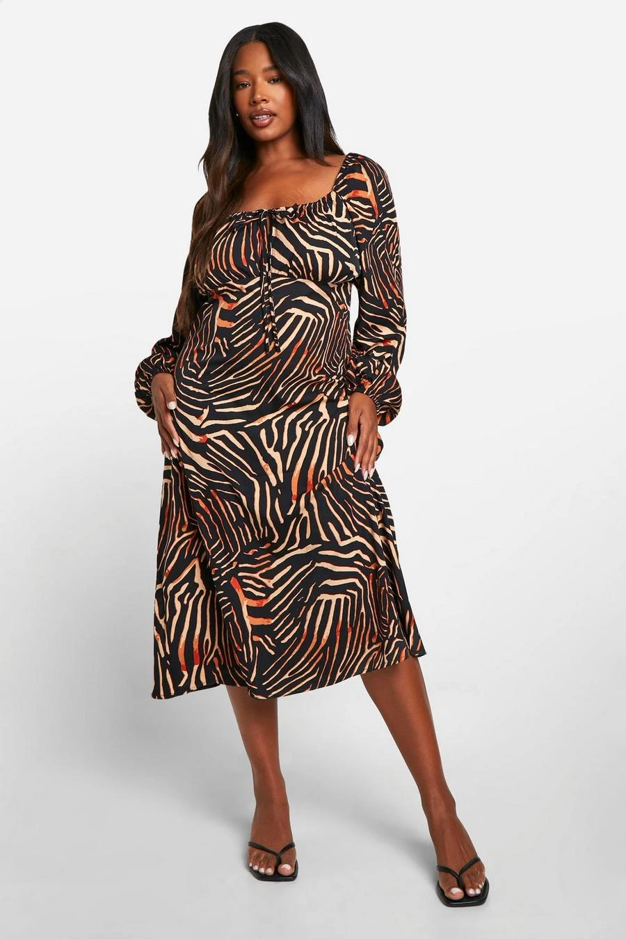 BOOHOO Plus Animal Print Ruched Bust Midi Dress 1 BOOHOO Plus Animal Print Ruched Bust Midi Dress