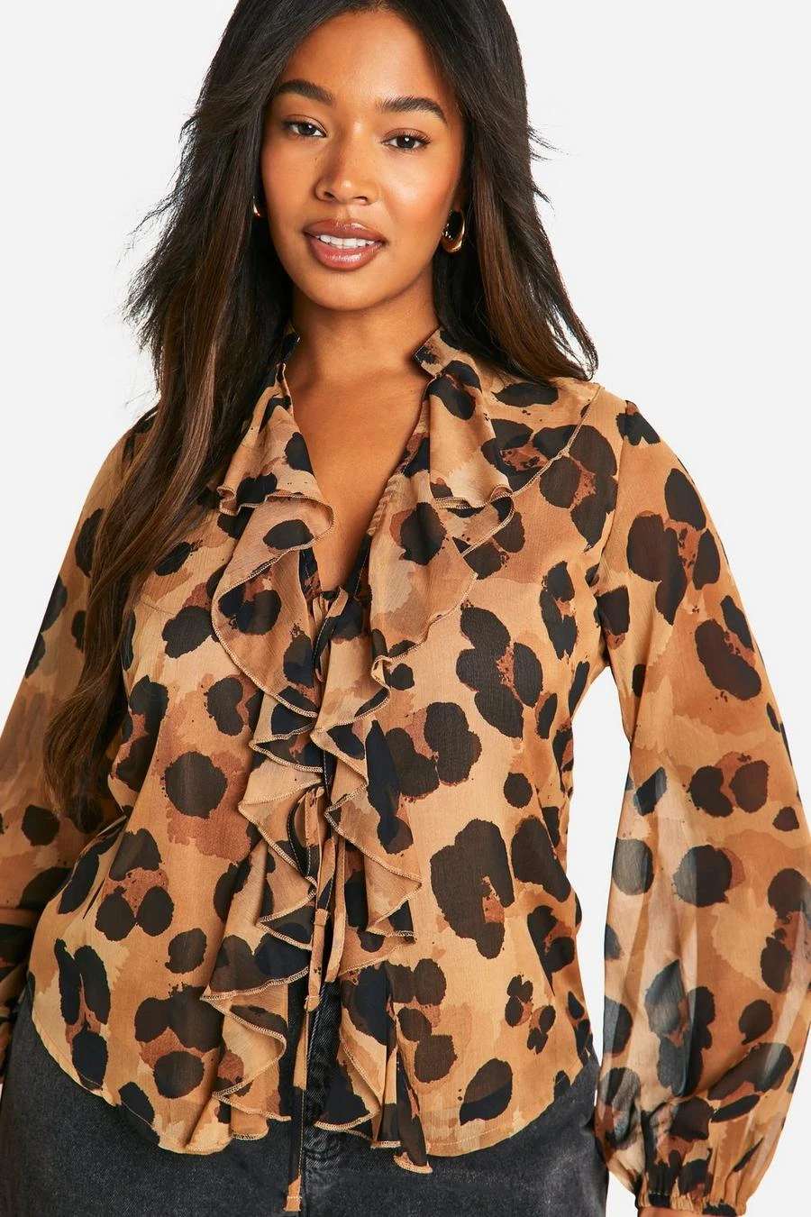 BOOHOO Plus Ruffle Tie Front Volume Sleeve Blouse 4 BOOHOO Plus Ruffle Tie Front Volume Sleeve Blouse - Image 4