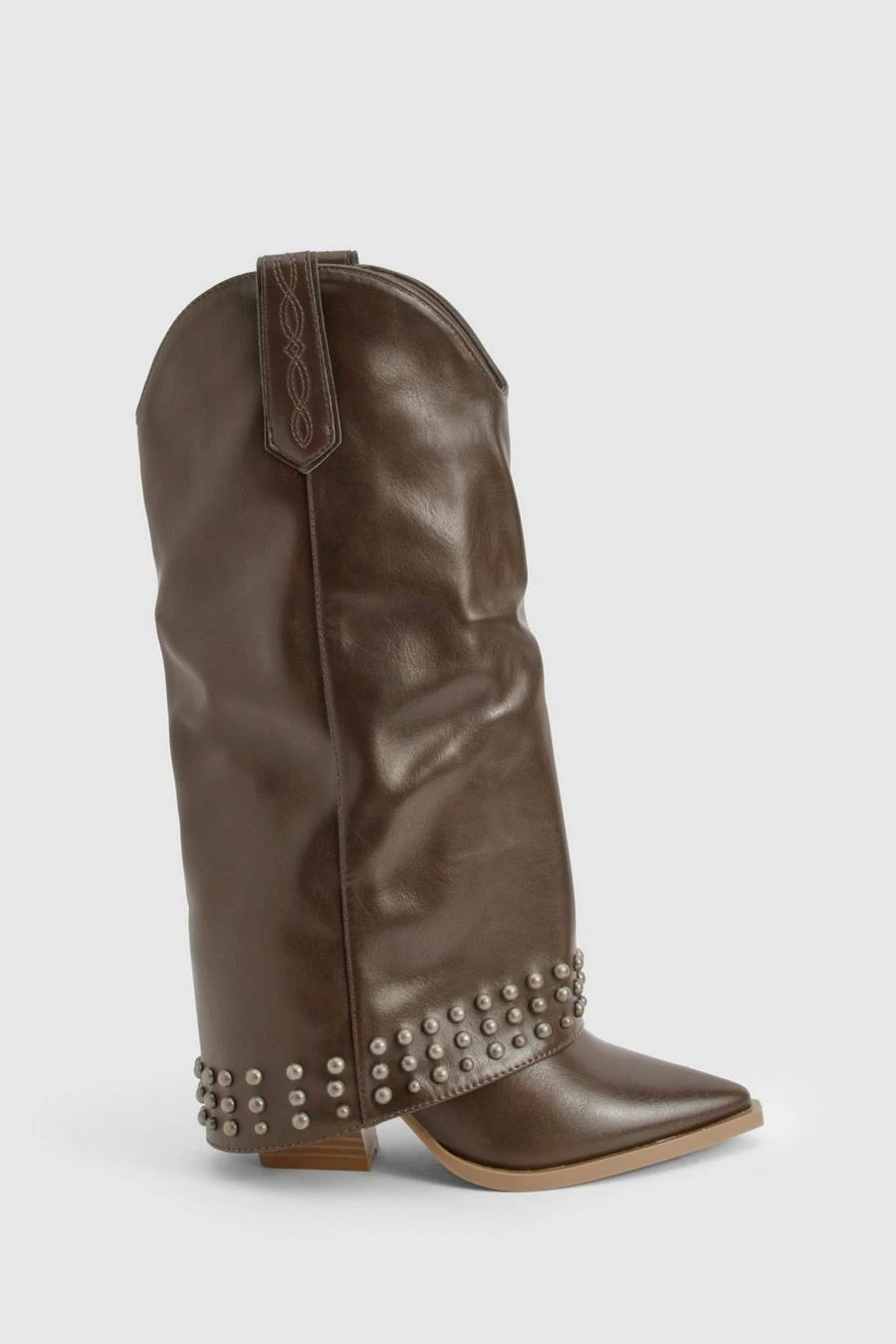 BOOHOO Studded Foldover Western Cowboy Boots 3 BOOHOO Studded Foldover Western Cowboy Boots - Image 3