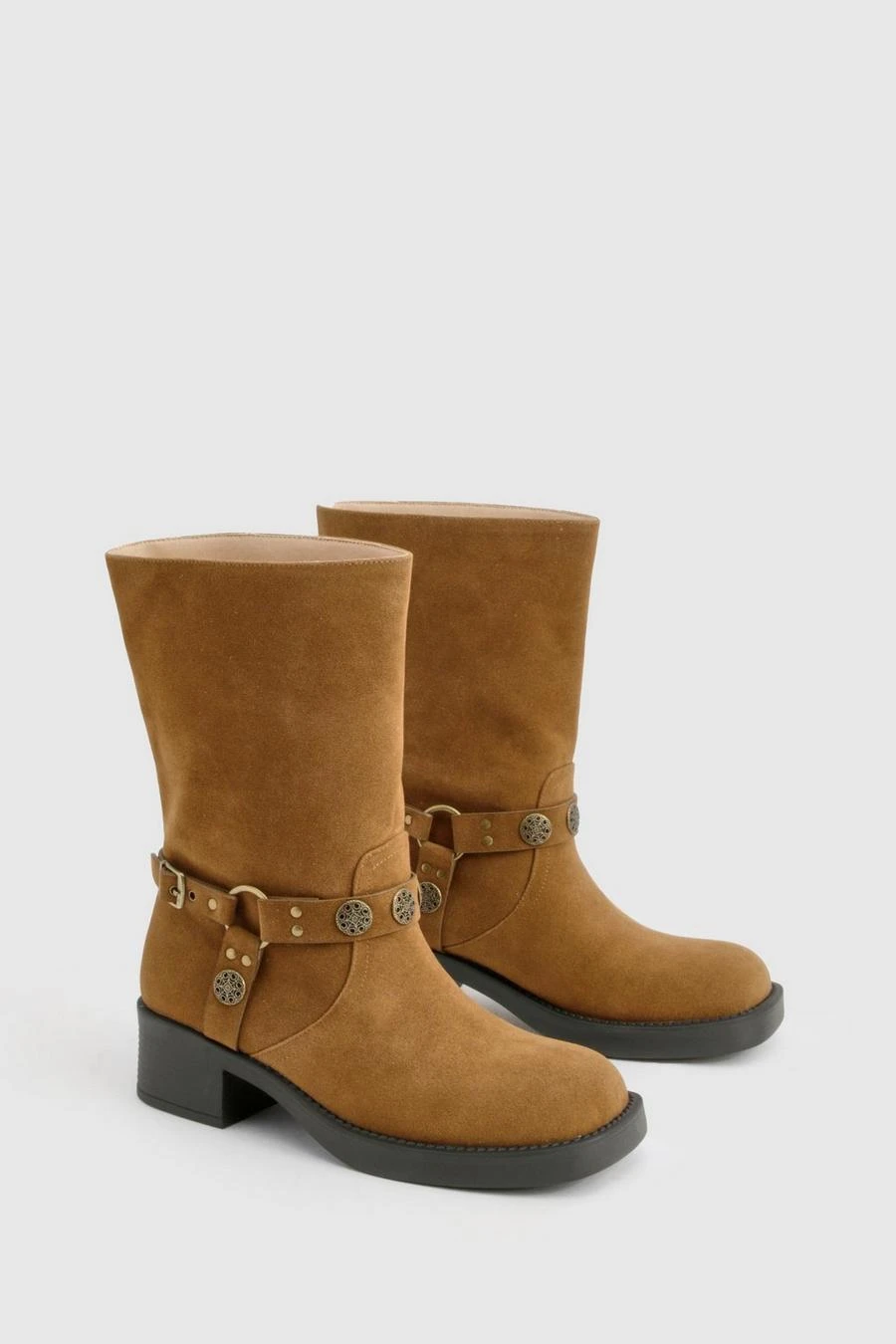 BOOHOO Wide Fit Faux Suede Western Style Buckle Detail Boots 2 BOOHOO Wide Fit Faux Suede Western Style Buckle Detail Boots - Image 2
