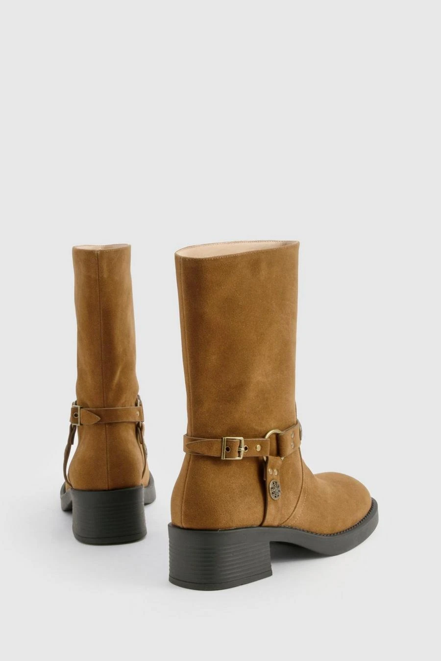 BOOHOO Wide Fit Faux Suede Western Style Buckle Detail Boots 4 BOOHOO Wide Fit Faux Suede Western Style Buckle Detail Boots - Image 4