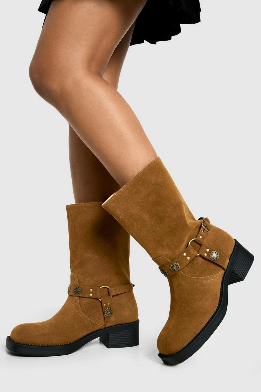 BOOHOO Wide Fit Faux Suede Western Style Buckle Detail Boots 1 BOOHOO Wide Fit Faux Suede Western Style Buckle Detail Boots