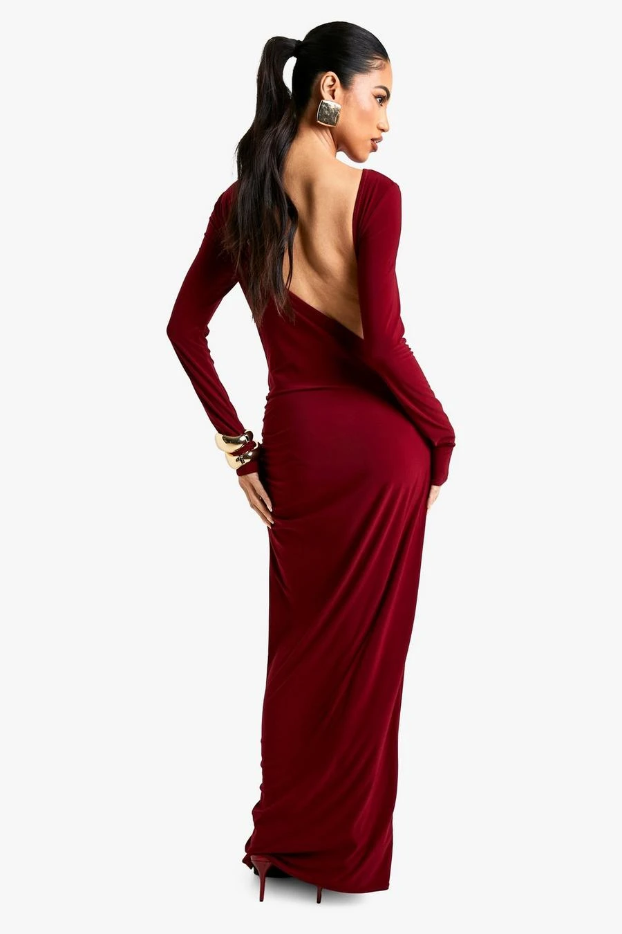 BOOHOO Asymmetric Cut Out Backless Maxi Slinky Dress 2 BOOHOO Asymmetric Cut Out Backless Maxi Slinky Dress - Image 2