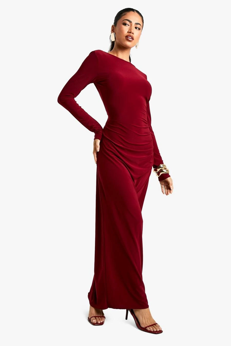 BOOHOO Asymmetric Cut Out Backless Maxi Slinky Dress 3 BOOHOO Asymmetric Cut Out Backless Maxi Slinky Dress - Image 3