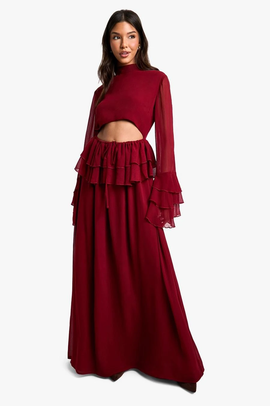 BOOHOO Crinkle Chiffon Ruffle Flare Sleeve Maxi Dress 3 BOOHOO Crinkle Chiffon Ruffle Flare Sleeve Maxi Dress - Image 3
