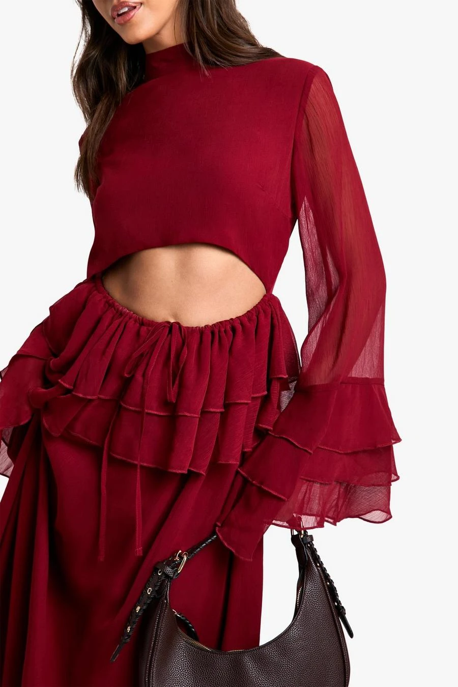 BOOHOO Crinkle Chiffon Ruffle Flare Sleeve Maxi Dress 4 BOOHOO Crinkle Chiffon Ruffle Flare Sleeve Maxi Dress - Image 4