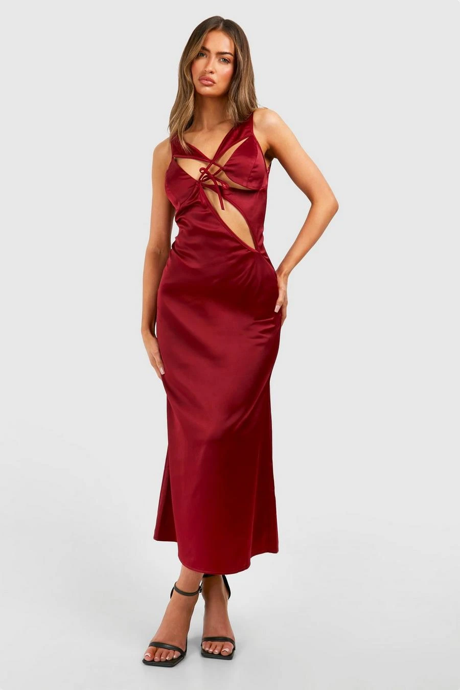 BOOHOO Satin Cut Out Midaxi Slip Dress 3 BOOHOO Satin Cut Out Midaxi Slip Dress - Image 3