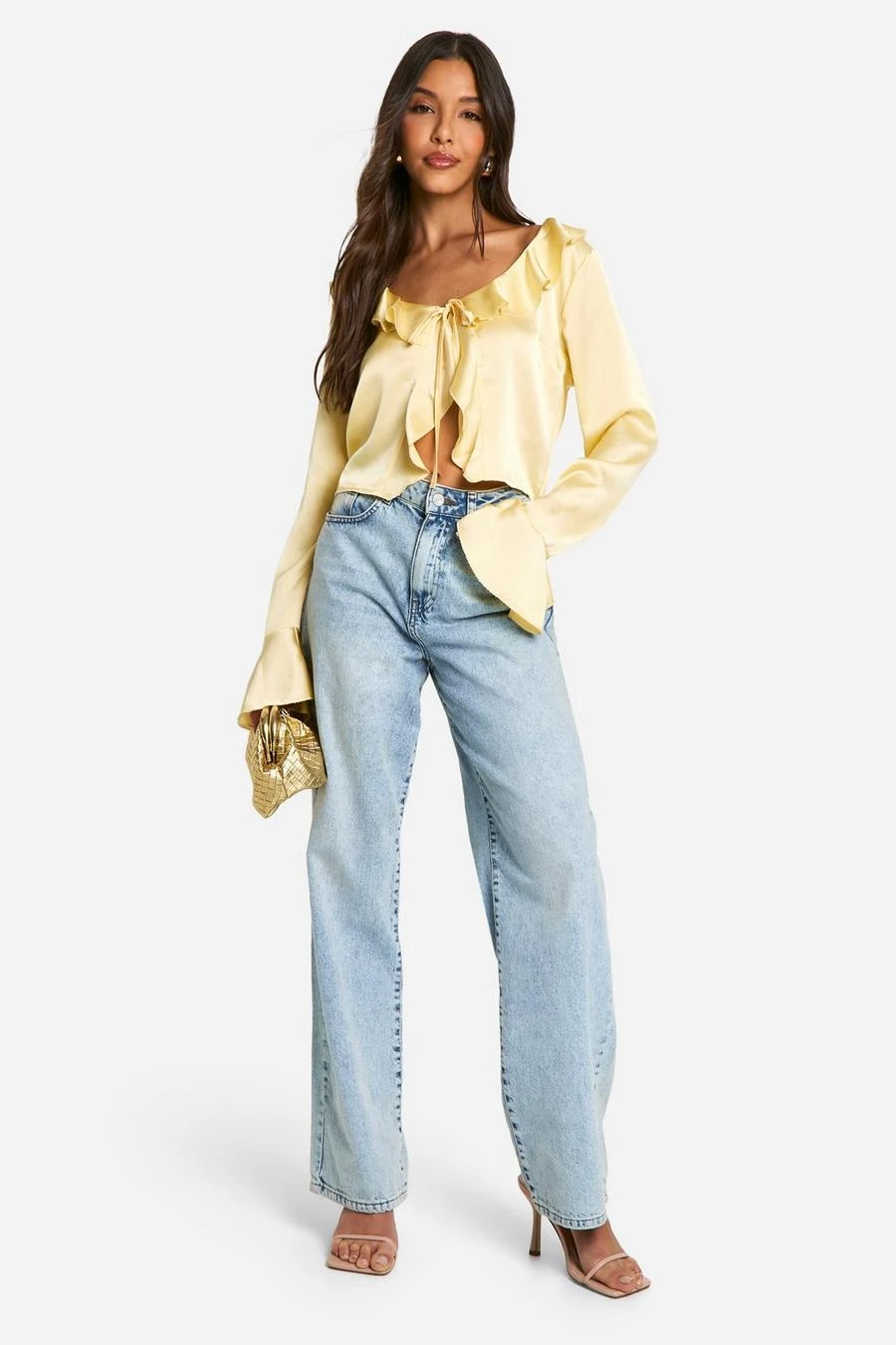 BOOHOO Satin Ruffle Tie Front Blouse 3 BOOHOO Satin Ruffle Tie Front Blouse - Image 3