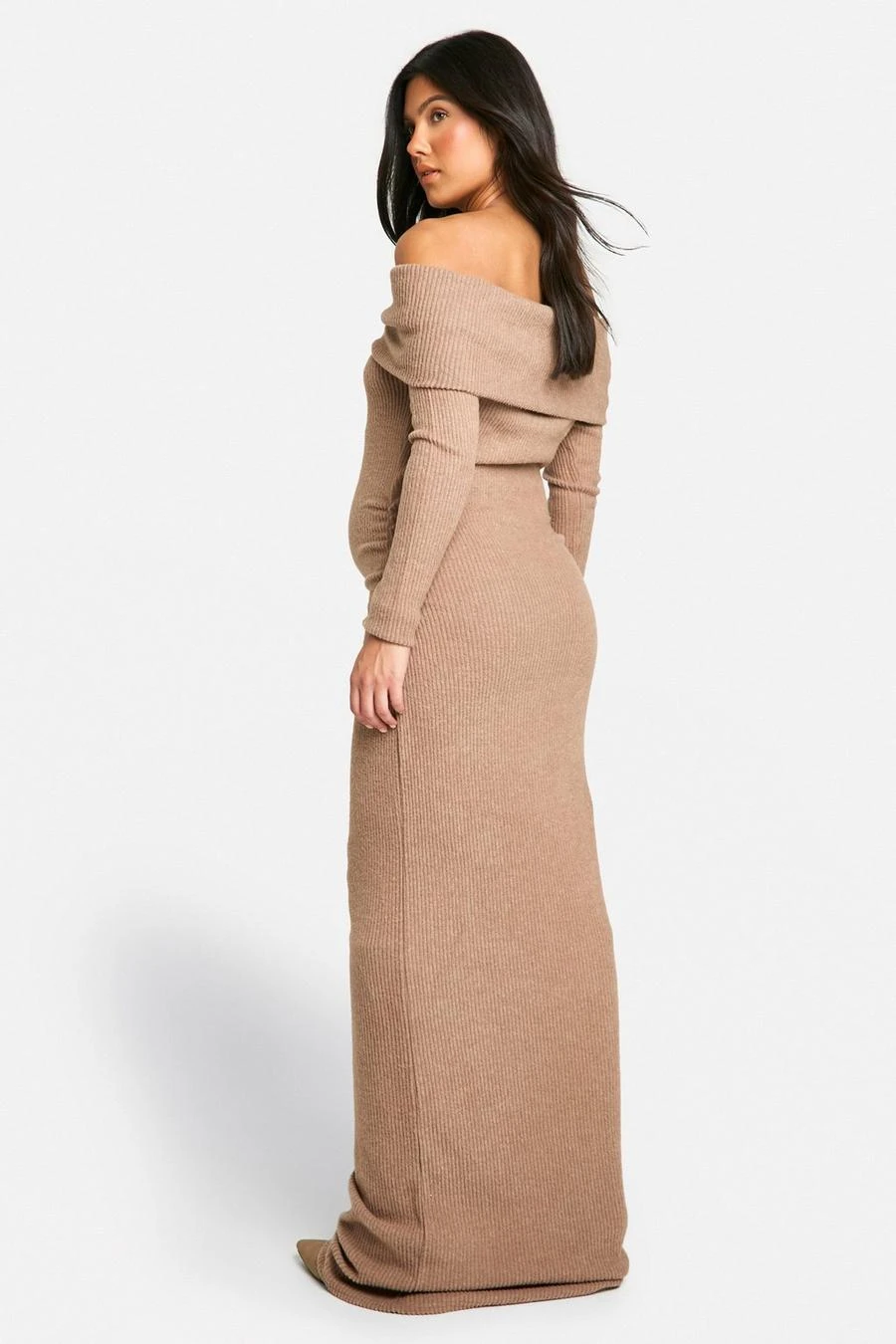 BOOHOO Maternity Soft Rib Off Shoulder Column Maxi Dress 2 BOOHOO Maternity Soft Rib Off Shoulder Column Maxi Dress - Image 2