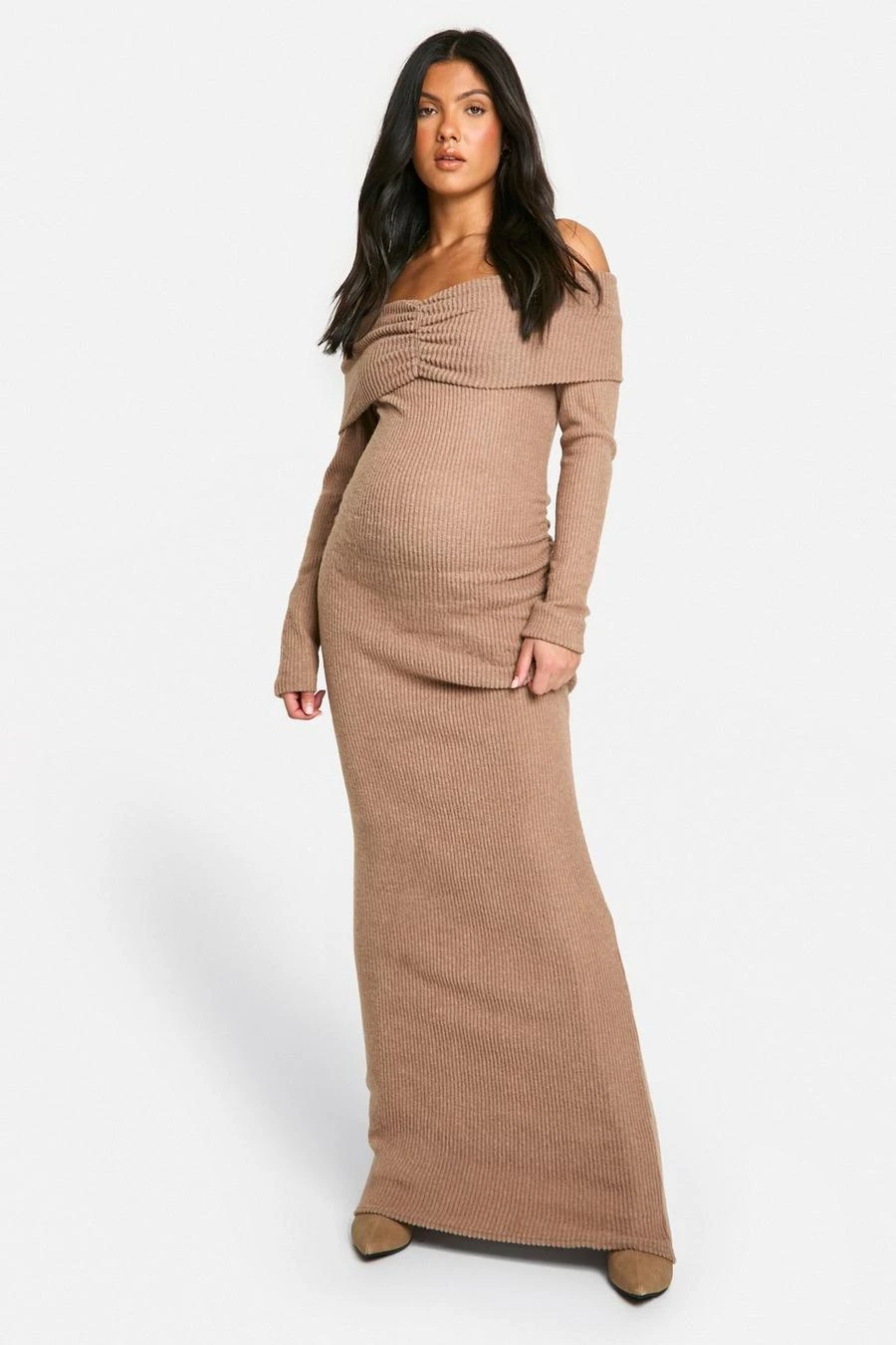 BOOHOO Maternity Soft Rib Off Shoulder Column Maxi Dress 3 BOOHOO Maternity Soft Rib Off Shoulder Column Maxi Dress - Image 3