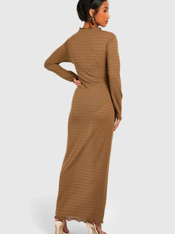BamBam Fashion Shop -BamBam Fashion Shop female camel petite semi sheer seam detail maxi dress 1