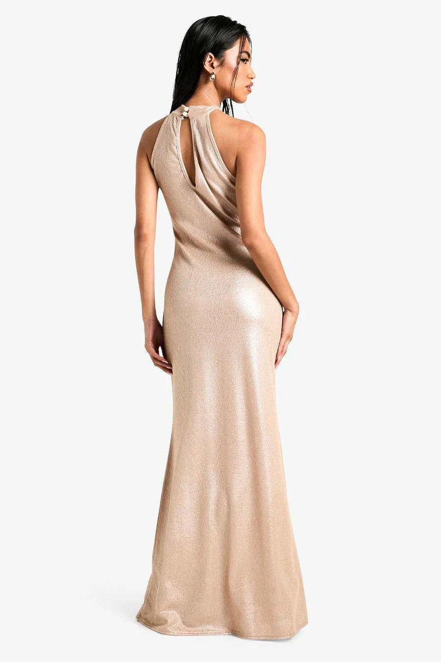 BOOHOO Metallic Foil High Neck Maxi Dress 2 BOOHOO Metallic Foil High Neck Maxi Dress - Image 2