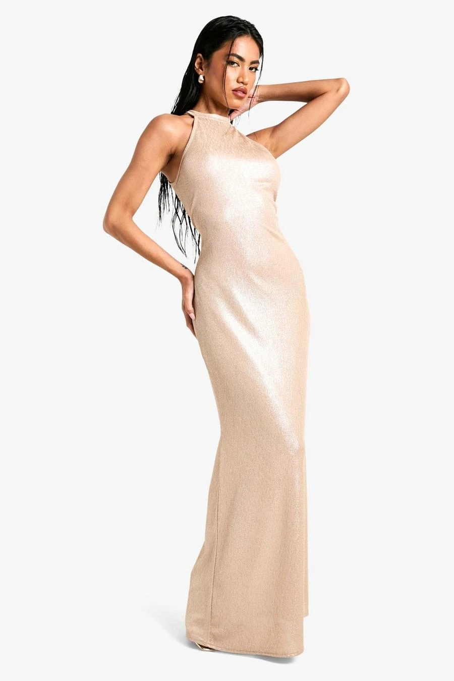 BOOHOO Metallic Foil High Neck Maxi Dress 3 BOOHOO Metallic Foil High Neck Maxi Dress - Image 3