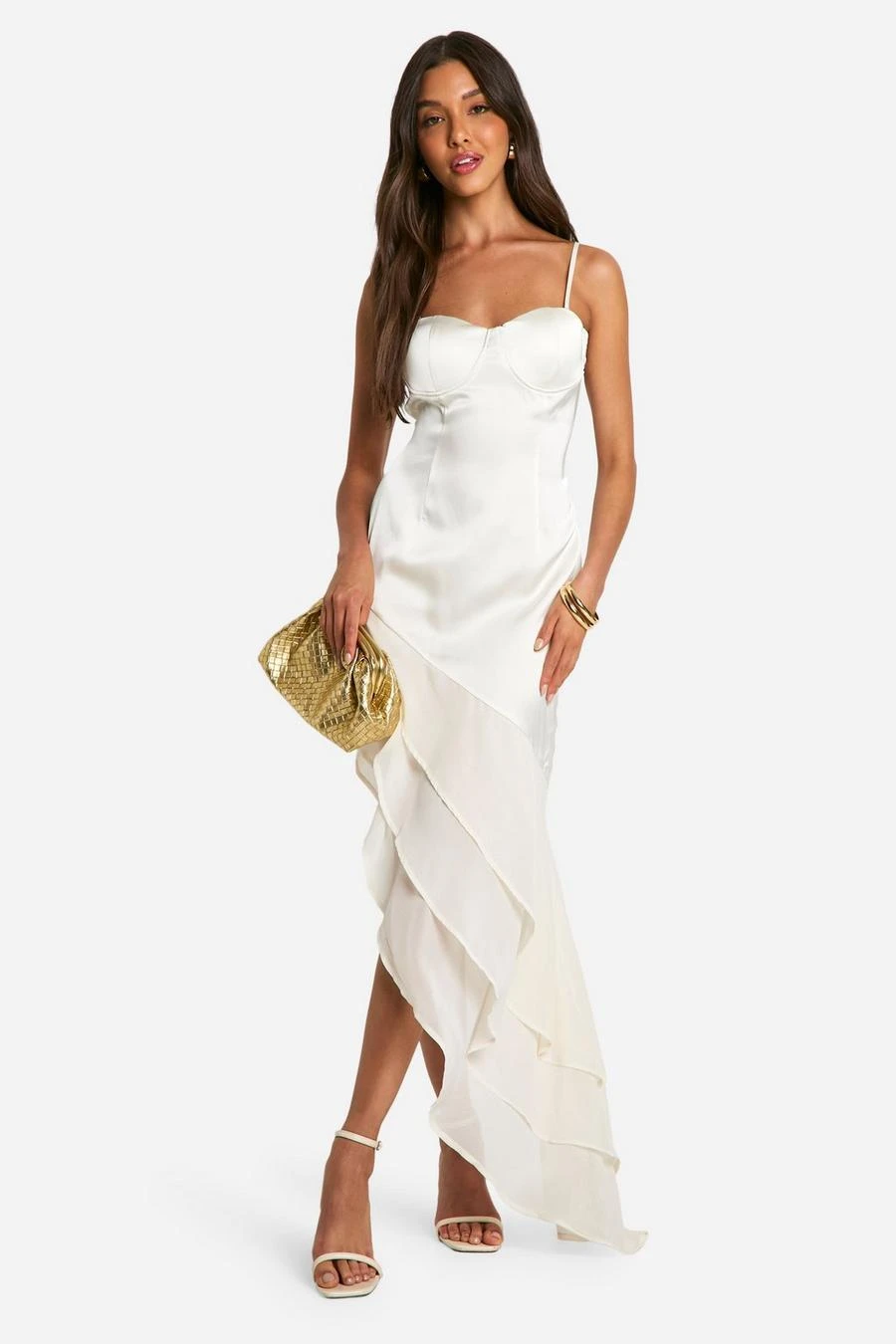 BOOHOO Satin Chiffon Ruffle Hem Maxi Dress 3 BOOHOO Satin Chiffon Ruffle Hem Maxi Dress - Image 3