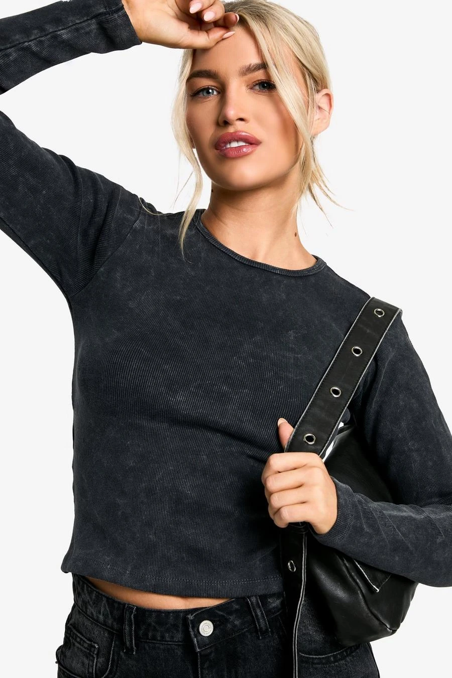 BOOHOO Acid Wash Back Cut Out Long Sleeve Top 4 BOOHOO Acid Wash Back Cut Out Long Sleeve Top - Image 4