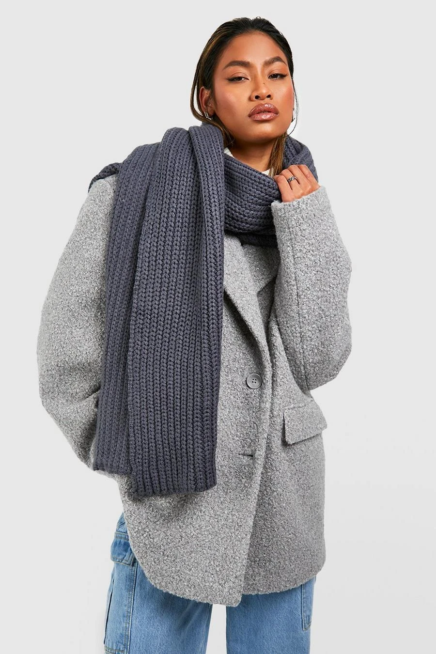 BOOHOO Chunky Rib Knit Scarf 1 BOOHOO Chunky Rib Knit Scarf