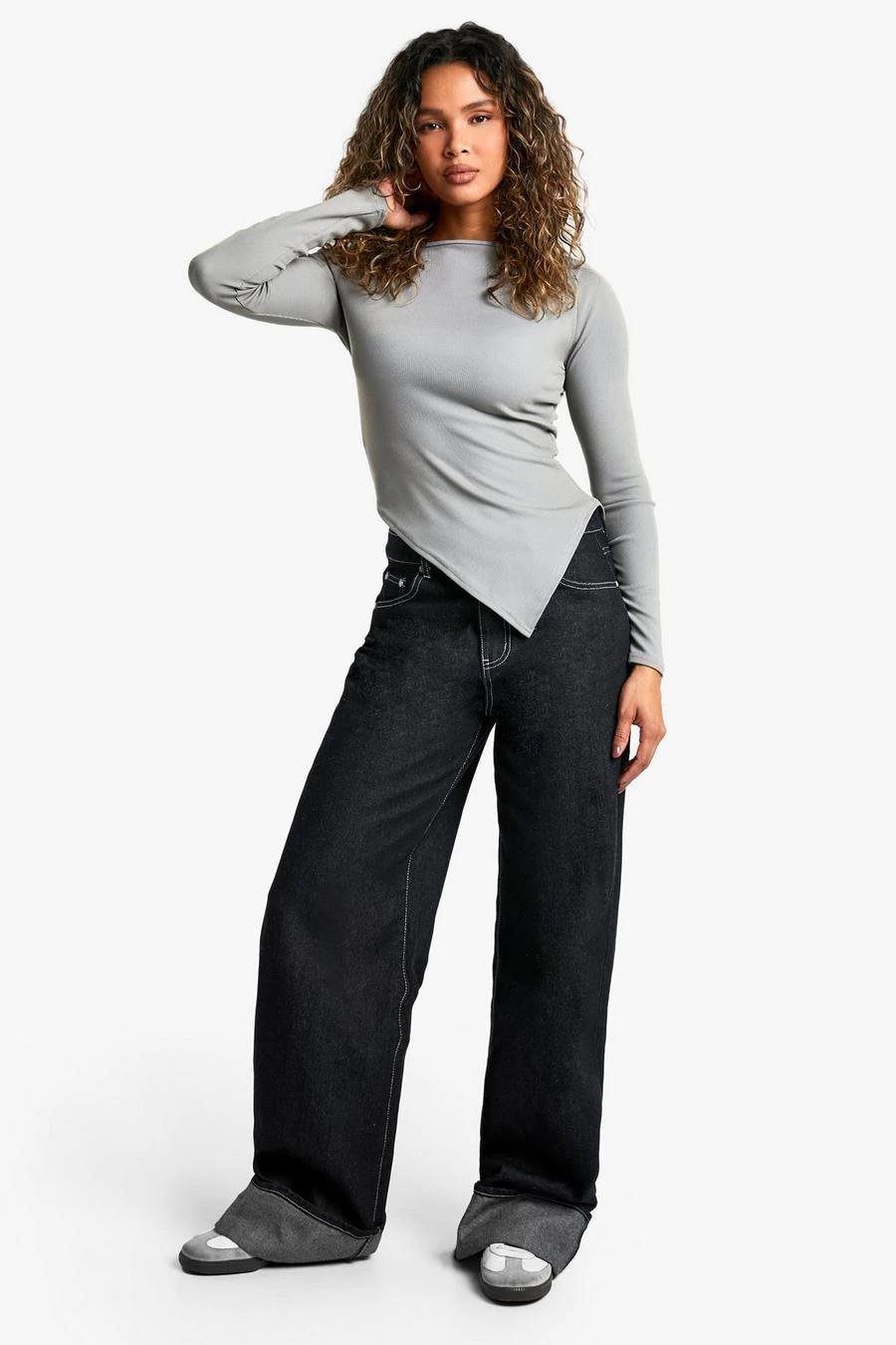 BOOHOO Rib Asym Hem Long Sleeve Top 3 BOOHOO Rib Asym Hem Long Sleeve Top - Image 3
