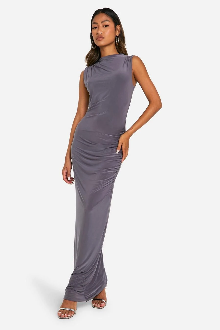 BOOHOO Slinky Slash Neck Ruched Maxi Dress 3 BOOHOO Slinky Slash Neck Ruched Maxi Dress - Image 3
