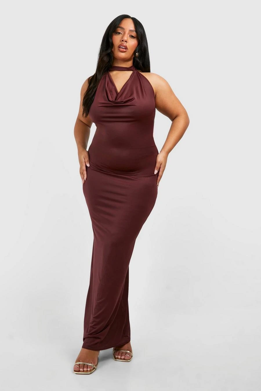 BOOHOO Plus Drape Halterneck Slinky Maxi Dress 3 BOOHOO Plus Drape Halterneck Slinky Maxi Dress - Image 3